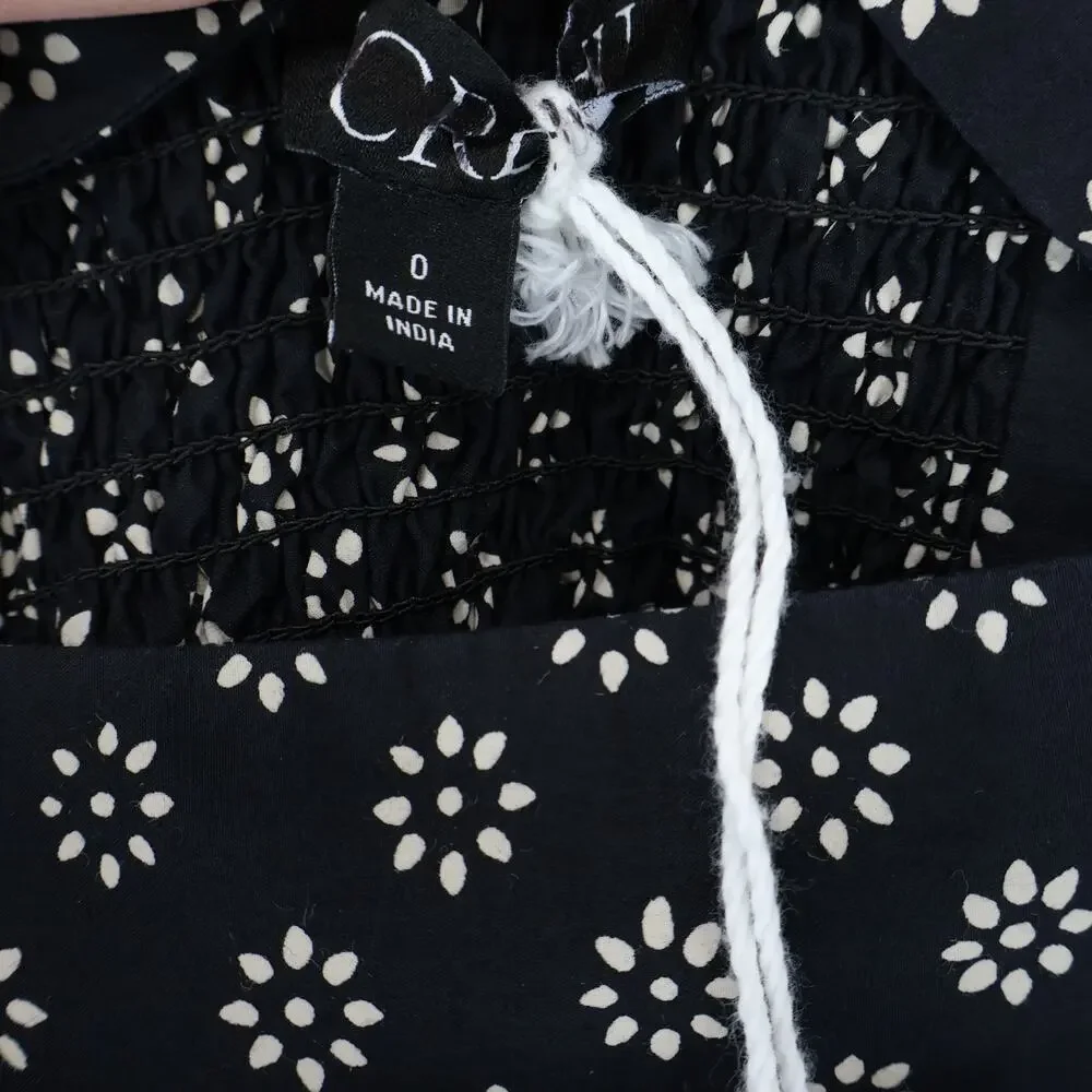 NWT J.Crew Square Neck Cotton Poplin Midi Dress Block Print Faded Black Size 0